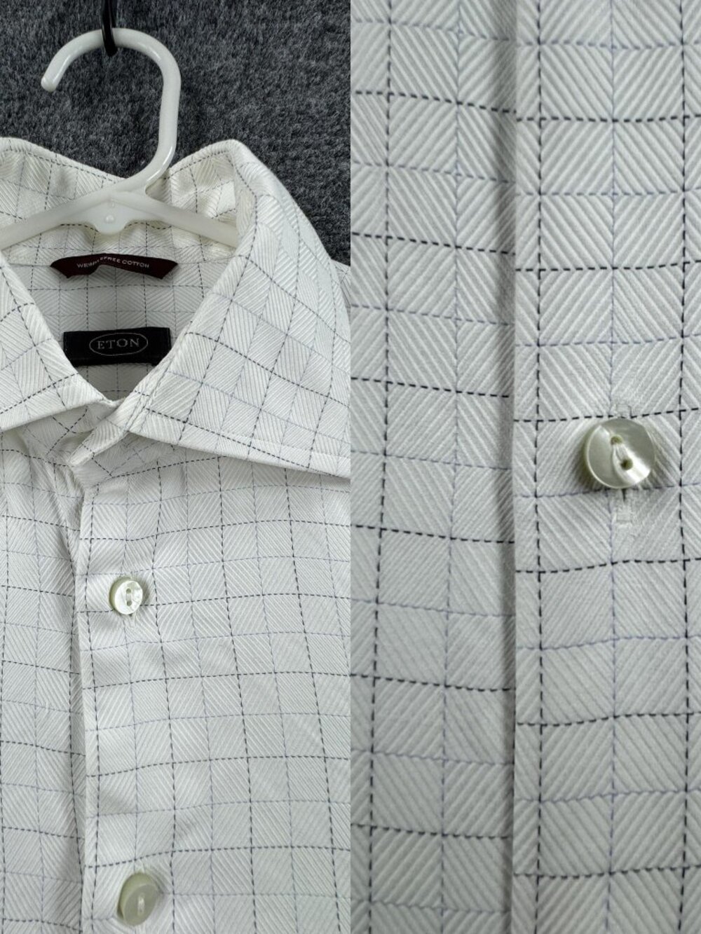 Eton Twill 15.5 White Blue Check Wrinkle Free Men Long Sleeve Shirt Elegant